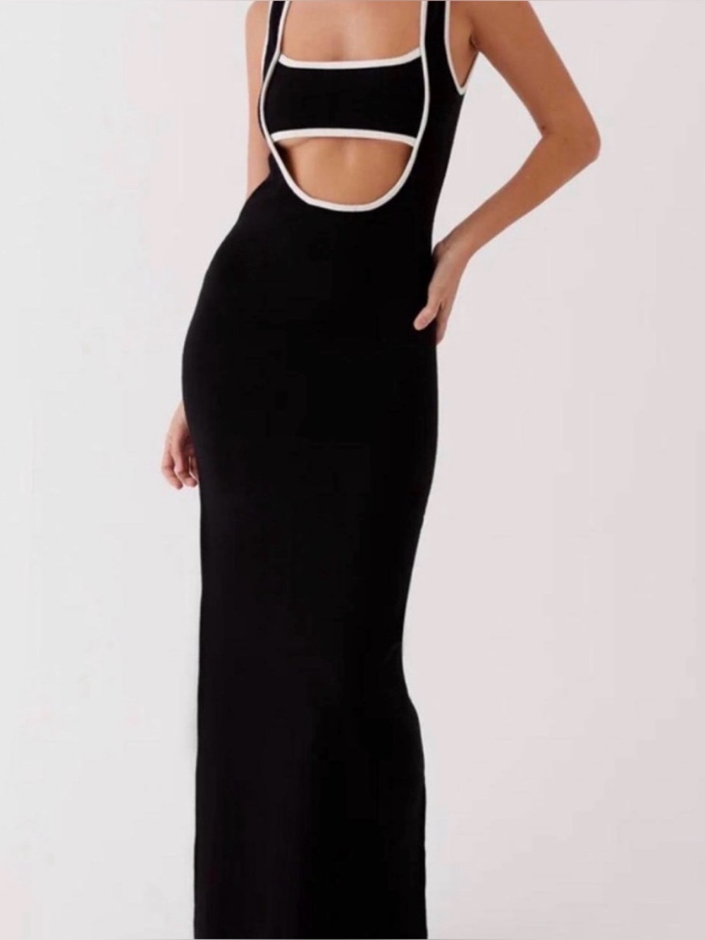 Peppermayo Black Maxi Dress with White Trim Cutout
